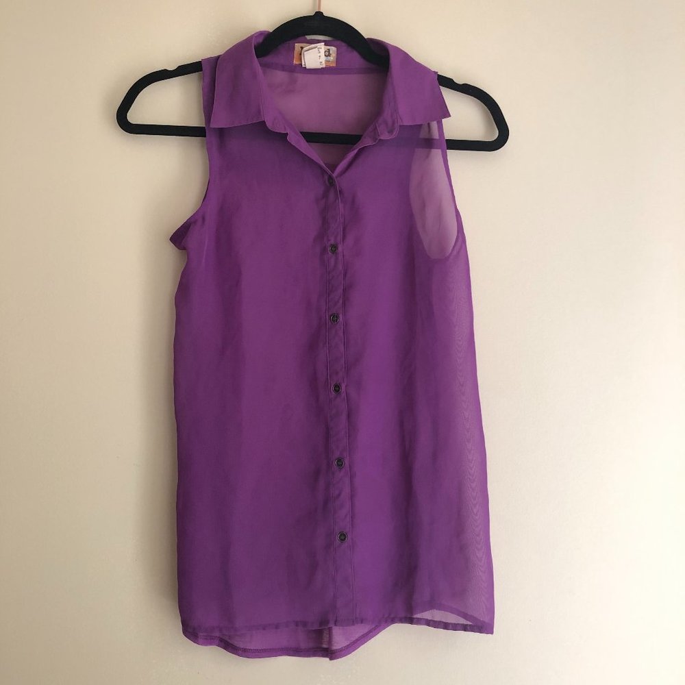Mudd Purple Sheer Sleeveless Button-Up Blouse | XS - Picture 5 of 10